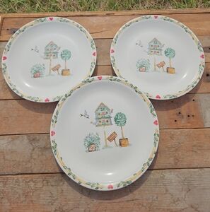 Set of 3 Thomson Pottery Birdhouse Plates , Cottagecore Country Vintage